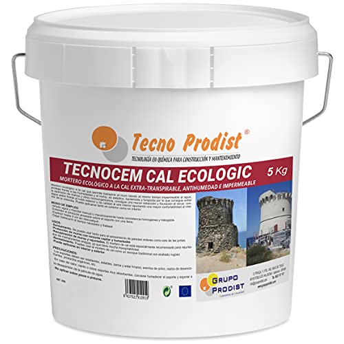 TECNOCEM CAL ECOLOGIC de Tecno Prodist - 5 kg - Mortero a la cal ecológico, Extratranspirable, antihumedad, impermeable y antimoho, para enlucidos y revocos, fácil aplicación, color Blanco.