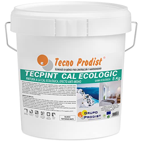 TECPINT CAL ECOLOGIC de Tecno Prodist - (5 Kg) Pintura a la cal exterior e interior al agua, 100% Natural, Efecto Anti-moho, Paredes y Techos, Transpirable. Fácil Aplicación - Sin olor (BLANCO)