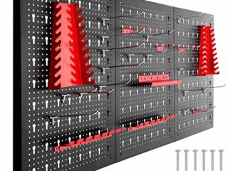 tectake 403559 Tablero perforado para herramientas, Panel metálico con agujeros para pared, Organizador multiusos con soportes, Estantería de almacenamiento portaherramientas