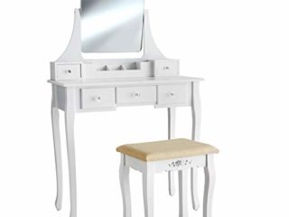 TecTake 403636 Tocador, Mesa con Espejo y Taburete, Aparador para cosméticos, Cómoda, Tocadora de Maquillaje