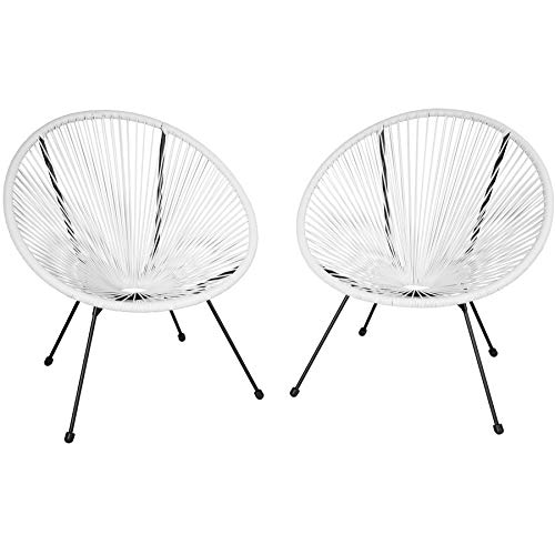 TecTake 800729 - Set 2X Sillas Acapulco, Sillones de Relax, Estilo Retro, Estructura de Acero, Ideal Patio Jardín Exterior Interior (Blanco | No. 403303)