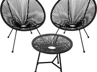 TecTake 800730 Set de 2X Sillas con Mesa, Sillas Redondas Acapulco, Estructura de Acero, Estilo Retro, Muebles Exterior Jardín Patio Terraza -Disponible en Diversos Colores (Negro | No. 403307)