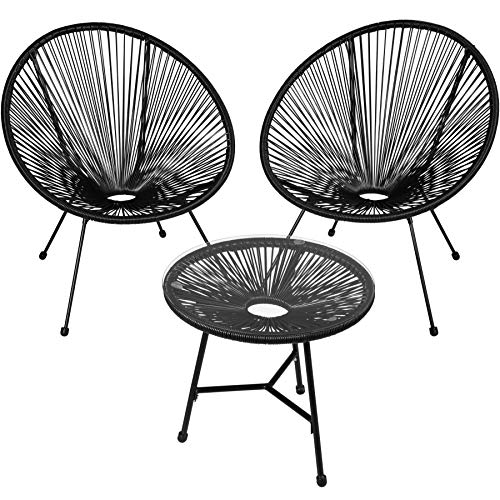 TecTake 800730 Set de 2X Sillas con Mesa, Sillas Redondas Acapulco, Estructura de Acero, Estilo Retro, Muebles Exterior Jardín Patio Terraza -Disponible en Diversos Colores (Negro | No. 403307)