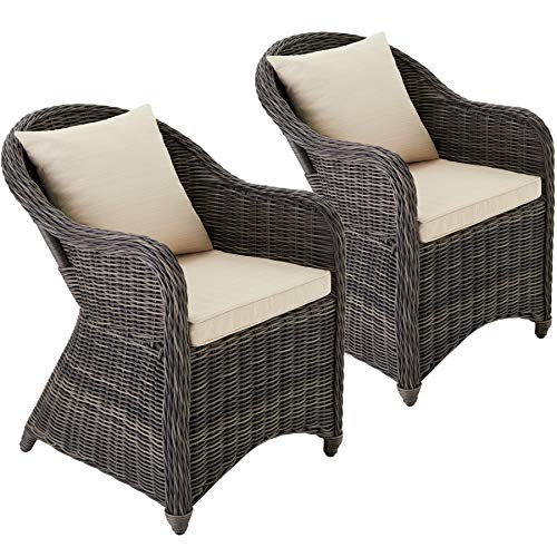 TecTake 800786 Set 2X Sillas de Jardín Ratán, Sillón de Mimbre, Sofá Montura de Aluminio, Terraza Patio Jardín Balcón, Incl. Cojín para Asiento & Respaldo (Gris)