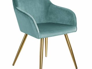 tectake 800844 Silla Aterciopelada, Silla de Comedor tapizada en Terciopelo, Silla Elegante para la Cocina, Sillón para despacho (Azul Turquesa-Dorado)