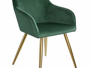 tectake 800844 Silla Aterciopelada, Silla de Comedor tapizada en Terciopelo, Silla Elegante para la Cocina, Sillón para despacho (Verde Oscuro-Dorado)