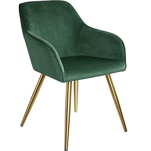 tectake 800844 Silla Aterciopelada, Silla de Comedor tapizada en Terciopelo, Silla Elegante para la Cocina, Sillón para despacho (Verde Oscuro-Dorado)