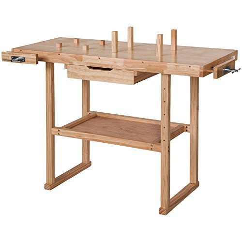 TecTake Banco de trabajo de madera con tornillos de banco - varios modelos - (Número 400915 (117x47.5x83cm))