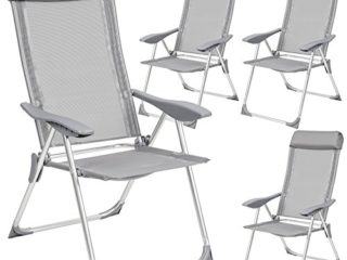 TecTake Juego de 4 Aluminio Sillas de jardín plegable con reposabrazos gris