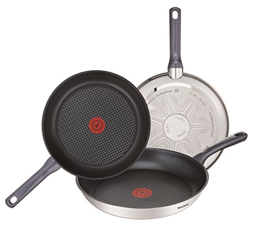 Tefal Daily Cook - Juego de 3 sartenes: Sartenes de 20, 24 y 26 cm de acero inoxidable, sartenes antiadherentes, tecnología Thermospot, cocción uniforme, todo tipo cocinas, sin PFOA, color negro