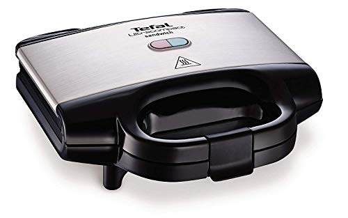 Tefal Ultracompact SM1552 - Sandwichera Acero inoxidable ultracompacta de 700 W con Luz piloto encendido/apagado y revestimiento antiadherente, con placas de 23 x 13 cm compacto, Negro/Plateado