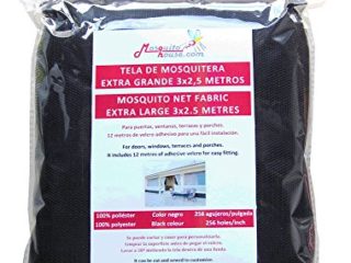 Tela de mosquitera negra de 3 metros x 2,50 metros. Incluye 4 cintas adhesivas macho de 3 metros x 2 cm de color negro. Tela de mosquitera para ventanas, puertas, terrazas, caravanas
