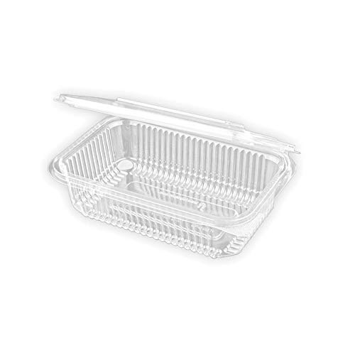 TELEVASO - 50 uds - Envase Recipiente para Comidas frías con Tapa bisagra Rectangular - Capacidad 750 ml - Polietileno (Pet) Transparentes