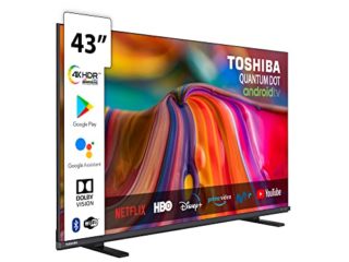 Televisor Toshiba 43QA4163DG, Android TV de 43 Pulgadas, Pantalla Quantum Dot, 4K Ultra HD, Google Chromecast Integrado, Control por Voz Mediante Google Assistant, conexión WiFi y Bluetooth