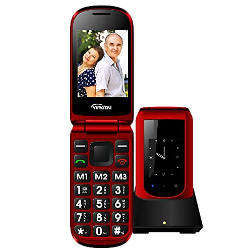 Teléfono Móvil para Personas Mayores Teclas Grandes con Tapa para Ancianos con SOS Botones, Pantalla de 2,4+1.77 Pulgadas Base Cargadora