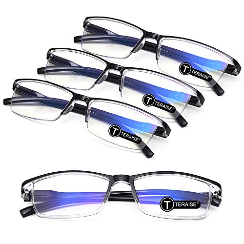TERAISE 4PCS Moda Gafas de lectura con luz anti-azul Lectores de calidad Gafas para lectura para hombres y mujeres Computadora / teléfono celular Bloqueo de luz azul Gafas de lectura Marco(2.0X)