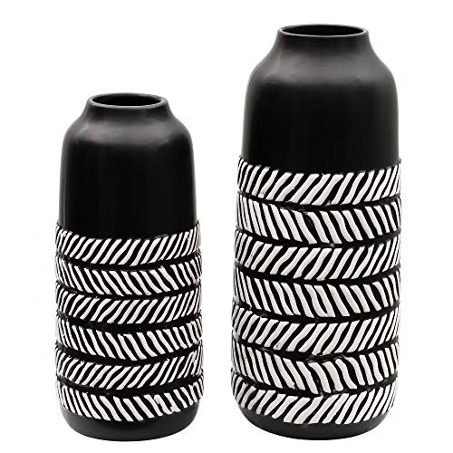 TERESA'S COLLECTIONS Floreros Jarrón de Cerámica, Jarrones Decorativo Moderno Hecho a Mano para Cocina, Mesa, hogar, Oficina, Boda (H19/25cm, Blanco Negro)