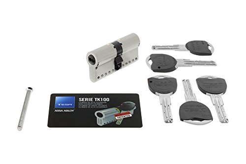 Tesa Assa Abloy 3012424, TK153535N, Cilindro de Alta Seguridad, TK100, Doble Embrague, Leva Larga, Niquelado, 35 x 35 mm