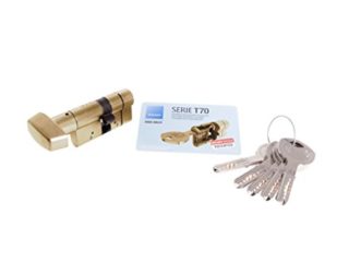 Tesa Assa Abloy Cilindro de Alta Seguridad, Botón - Leva Larga, Latonado, 35x35 mm