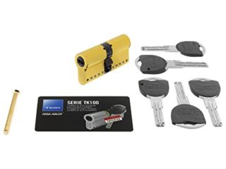 Tesa Assa Abloy TK153030L - Cilindro de Alta Seguridad, TK100, Doble Embrague, Leva Larga, Latonado, 30 x 30 mm