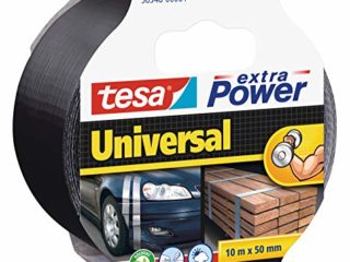 tesa Extra Power Universal , Cinta Adhesiva Americana Reforzada para Reparar, Fijar, Agrupar, Reforzar o Sellar , Negra , 10 m x 50 mm