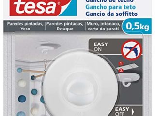tesa Gancho de techo para papel pintado y yeso , gancho autoadhesivo , adecuado para montar elementos decorativos , cada gancho soporta hasta 0,5 kg , se puede retirar sin dejar rastro