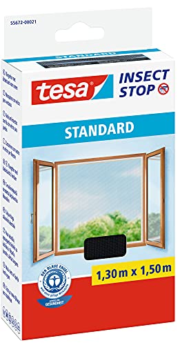 tesa Insect Stop Malla Mosquitera STANDARD para Ventanas , Mosquitera Autoadhesiva , Recortable al Tamaño Deseado , Gris Antracita, 130 cm x 150 cm