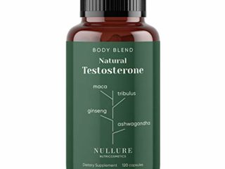 Testosterona Hombre Natural Nullure | Mejora Rendimiento y Potenciador del Deseo Masculino - Maca + Zinc + Ashwagandha + Ginseng + Tribulus Terrestris + Vitamina D + Fenogreco - 120 cápsulas (2 meses)