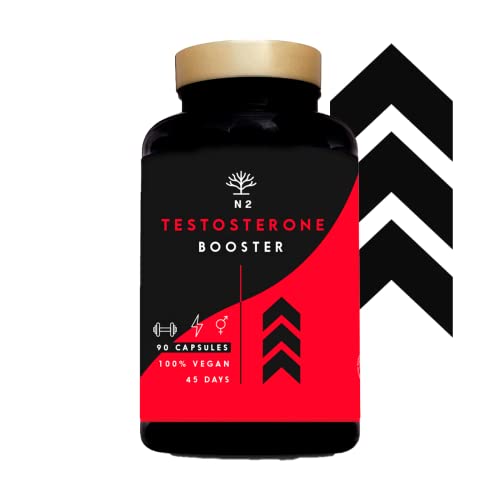 Testosterona Pura Hombre y Mujer Natural. Maca, Zinc, Ginseng, Fenogreco. Pre Entreno Gimnasio, Rendimiento Muscular, Potenciador sexual masculino, 90 Cáp. vegetales, Vegano, CE, N2 Natural Nutrition