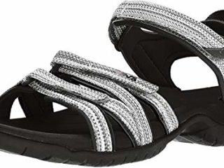 Teva Tira, Sandalias de Punta Descubierta Mujer, Negro (Black/White Multi Bwml), 36 EU