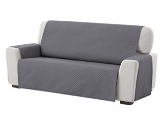 Textilhome - Funda Cubre Sofá Adele, 3 Plazas, Protector para Sofás Acolchado Reversible. Color Gris