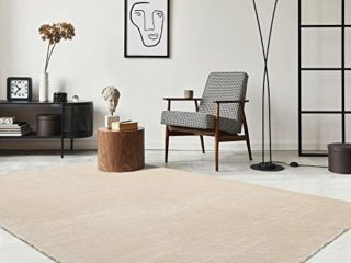 the carpet Alfombra Moderna de Pelo Corto de Relax, Antideslizante, Lavable hasta 30 Grados, Muy Suave, Aspecto de Piel, Beige, 160 x 230 cm