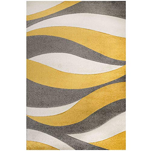 The Rug House Alfombra para Sala de Estar Color Ocre Mostaza y Amarillo con diseño Ondulado 160cm x 230cm