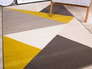 The Rug House Milan Alfombra Moderna con diseño Abstracto Llamativo Color Amarillo Ocre Mostaza Dorado Grafito Verde