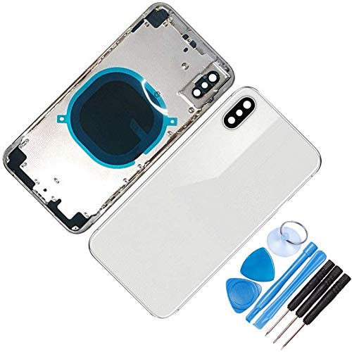 THE TECH DOCTOR Carcasa trasera de chasis de repuesto para iPhone XS - Completo con herramientas - Kit de reparación profesional (XS Max, plata)