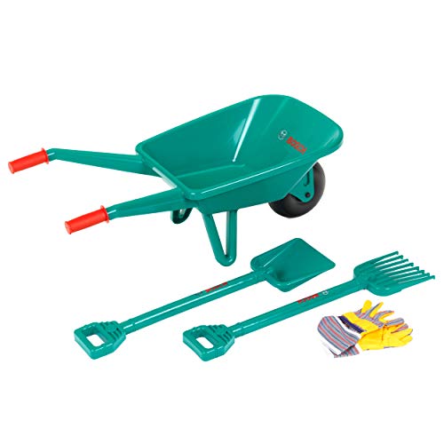 Theo Klein 2752 Set de jardinería con carretilla Bosch I Con pala, rastrillo y guantes de trabajo I Juguete para niños a partir de 3 años