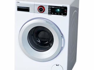 Theo Klein 9213 Lavadora Bosch | Cuatro programas de lavado y sonidos originales | Funciona con y sin agua | Juguete para niños a partir de 3 años, blanco