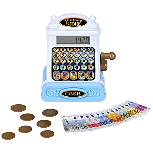 Theo Klein 9309 Caja retro | Nostálgica caja registradora con atractivos módulos de sonido | Función de calculadora | Juguete para niños a partir de 3 años