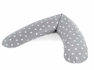 Theraline - Cojín de lactancia (relleno de microperlas, incluye funda exterior "Big Stars gris", 180 cm)