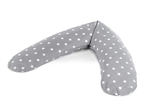 Theraline - Cojín de lactancia (relleno de microperlas, incluye funda exterior "Big Stars gris", 180 cm)