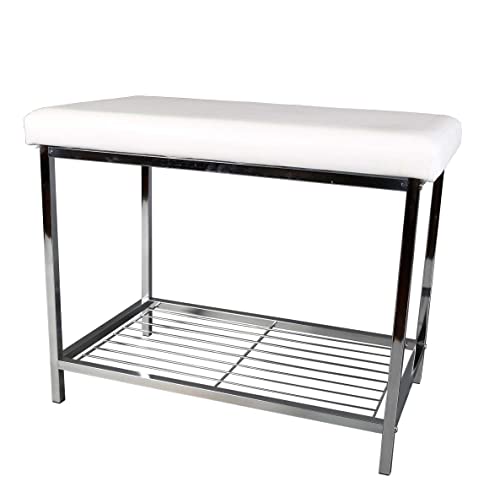 thesecrethome.es - Banco Descalzador con Balda - Banqueta con Asiento de Polipiel y Patas de Metal - Banco para Pie de Cama, Dormitorio, Recibidor, Salón (Rectangular - 51x60x30 cm)