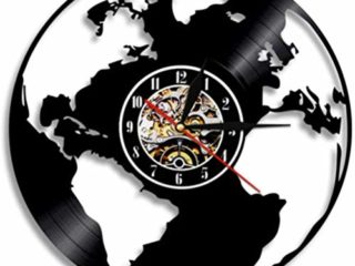 thetobea Carte du Monde Voyage autour du Monde disque vinyle horloge murale décor à la Maison Art Mural Cadeau fait à la Main - Sans Led
