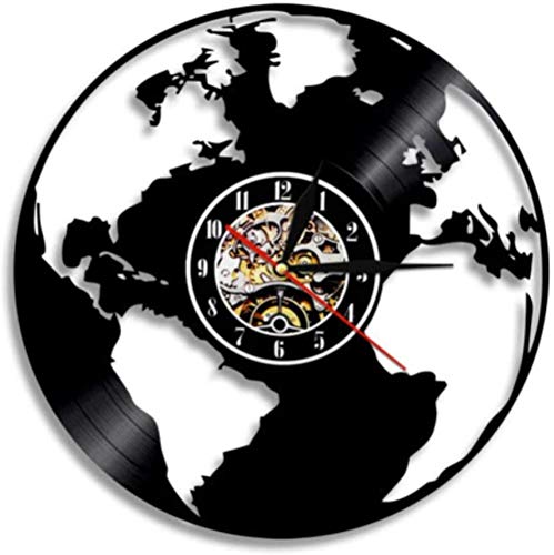 thetobea Carte du Monde Voyage autour du Monde disque vinyle horloge murale décor à la Maison Art Mural Cadeau fait à la Main - Sans Led