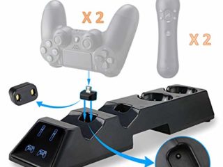Thlevel Cargador Mando para PS4, Estación de Carga para PS4 / PS VR / Move Controller, 4 en 1 Estación de Carga con LED Indicador, Base de Carga Dual para DualShock 4 Gamepad y PS Move