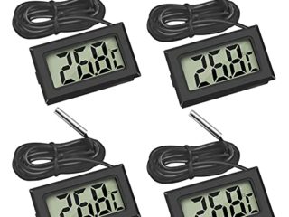 Thlevel Mini Termómetro Digital LCD con Sonda Externa Impermeable para Refrigerador, Congelador, Acuario (4× Negro)