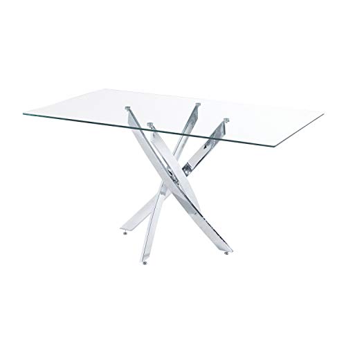Thunder, Mesa de Comedor Fija, Mesa de Salon o Cocina, Acabado en Cristal Templado y Metal Cromado, Medidas: 150 cm (Largo) x 90 cm (Ancho) x 75 cm (Alto)