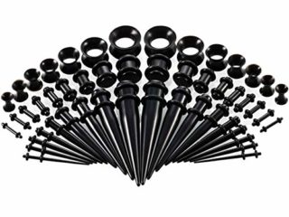 Thursday April 50 piezas Ear Gauges Stretching Kit Túneles de Silicona 14G-00G + Tapones y Tapones de Acrílico Juego de Expansores de Orejas Joyas de Perforación Corporal(Negro)