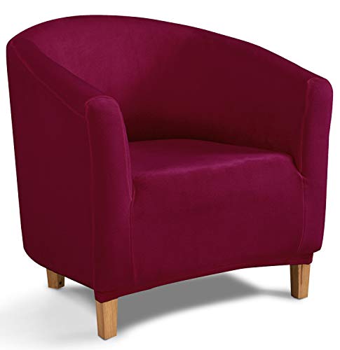 TIANSHU Funda de Sillón Chesterfield Terciopelo,Cubierta Suave del Tub Chair de la Felpa del Terciopelo para,Cubiertas Elegantes de los Muebles de Lujo(Tub Chair Cover,Burdeos)