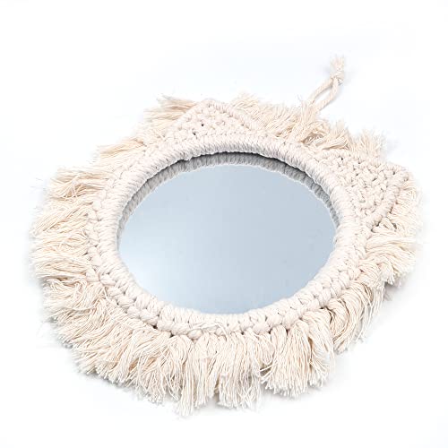 Tiardey Espejo de Pared Colgante con Espejo Decorativo Redondo con Flecos Bohemios para apartamento,Sala de Estar,Dormitorio,decoración del hogar,Estilo Gato