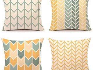 TIDWIACE Amarillo y Verde Hogar Algodón Lino Funda de Cojine del Sofá - Throw Cojín Decoración Almohada Caso de la Cubierta Decorativo para Sala de Estar para Sala de Estar sofás 45x45Cm Set de 4